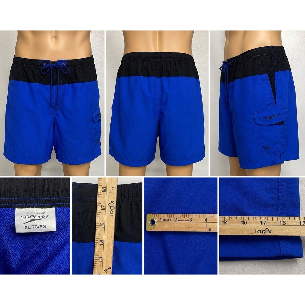 Speedo XL Swim Trunks Shorts Blue Black Trunks Board Drawstring  Beach